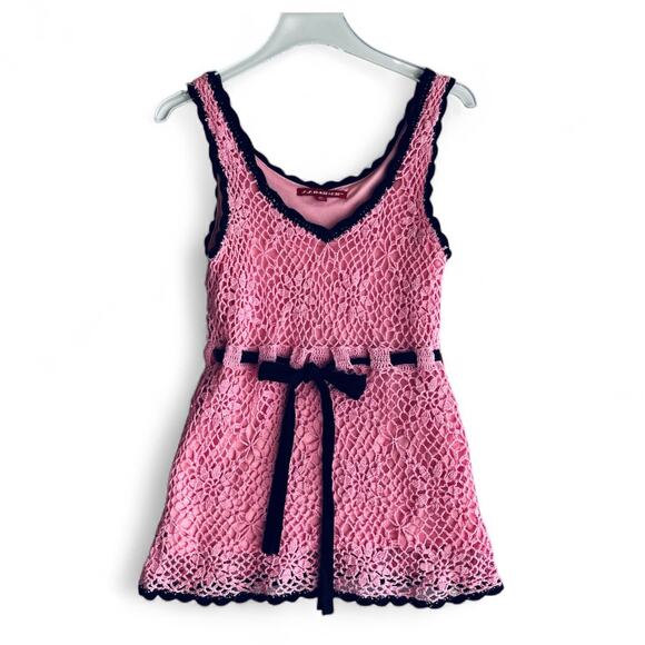 JJ Basics Tops - JJ Basics Crochet Babydoll Top Pink Black Y2K Coquette Barbie Soft Dainty M